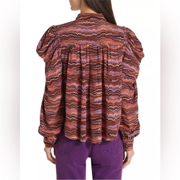 ULLA JOHNSON Dari Patterned Blouse in Purple Sapphire Size NWT 6 $420 - Picture 3 of 6